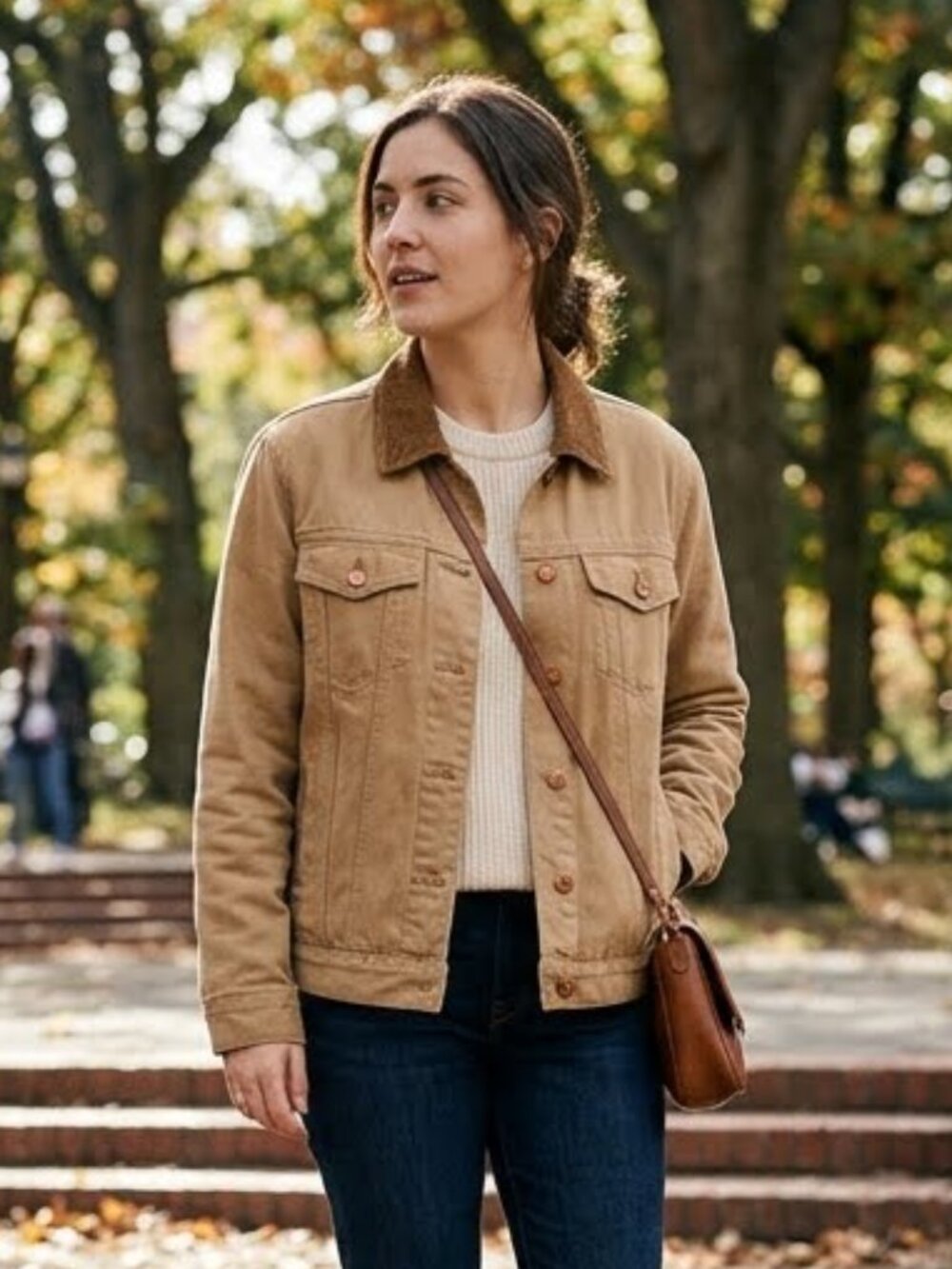 Lauren Ralph Lauren Tan Denim Trucker Jacket Corduroy Collar Women's L